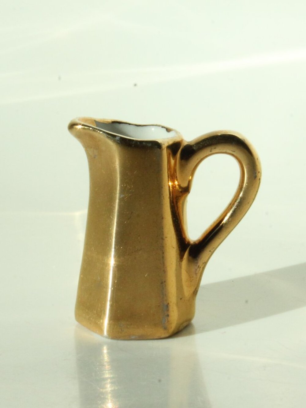 Miniature Elongated Hexagonal Golden Pitcher